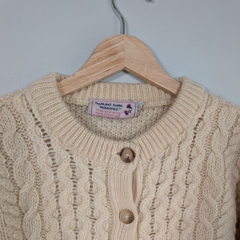 Vintage Fisherman Cardigan Sweater Women M Cream Wool Cable Knit Chunky Heritage